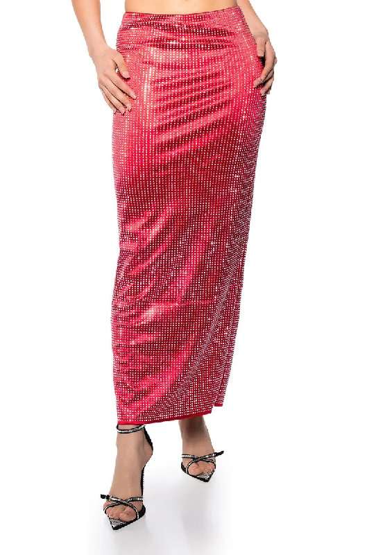 DECISION MAKER RHINESTONE MAXI SKIRT satin skirt smooth