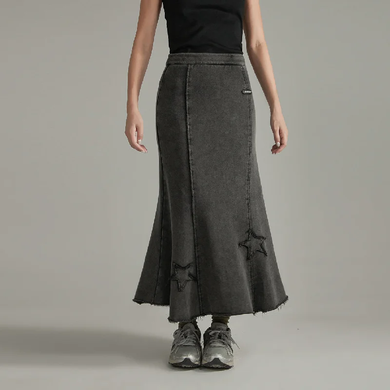 Star Raw Hem Mermaid Long Skirt belted skirt waist