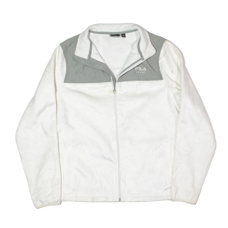 FILA SPORT Fleece Jacket White Womens L A-Line Jacket Boat Neck Shawl Collar