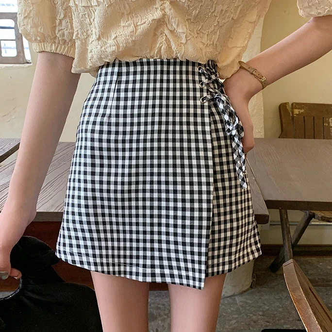 Gingham Asymmetrical Skirt (2 Colors) corduroy skirt textured