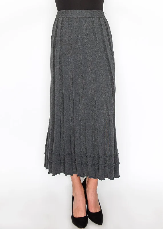 Grey Knit Skirt with Ruffle Hem wool skirt sturdy