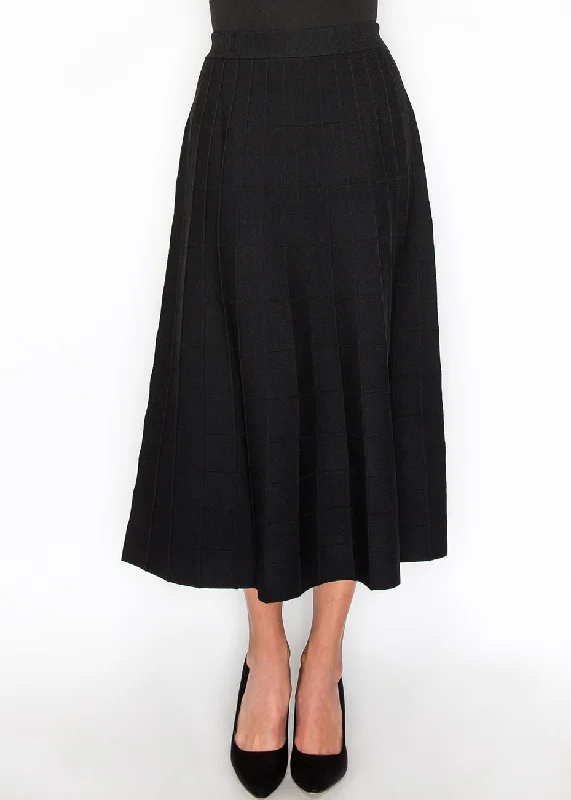 Grid-Knit Black A-Line Skirt denim skirt casual