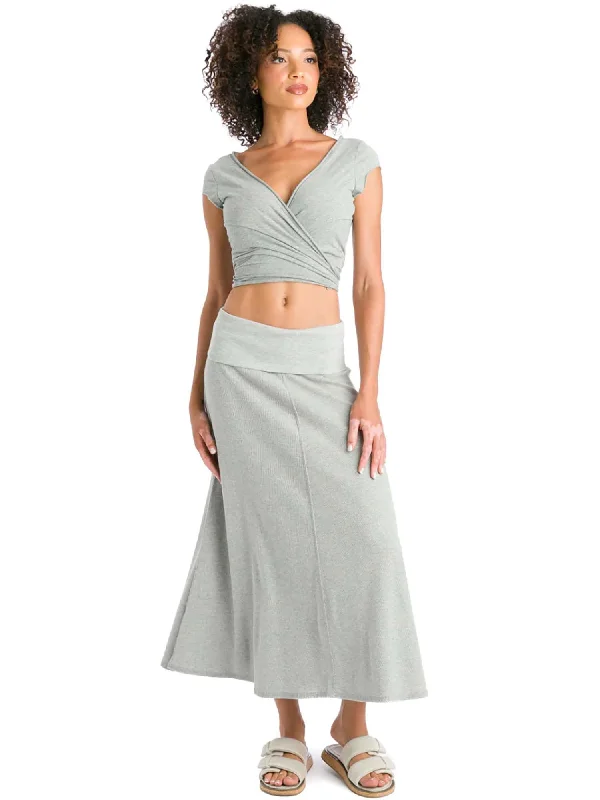 Hard Tail Ribbed Rolldown Long Skirt (Style CS-56) chiffon skirt airy