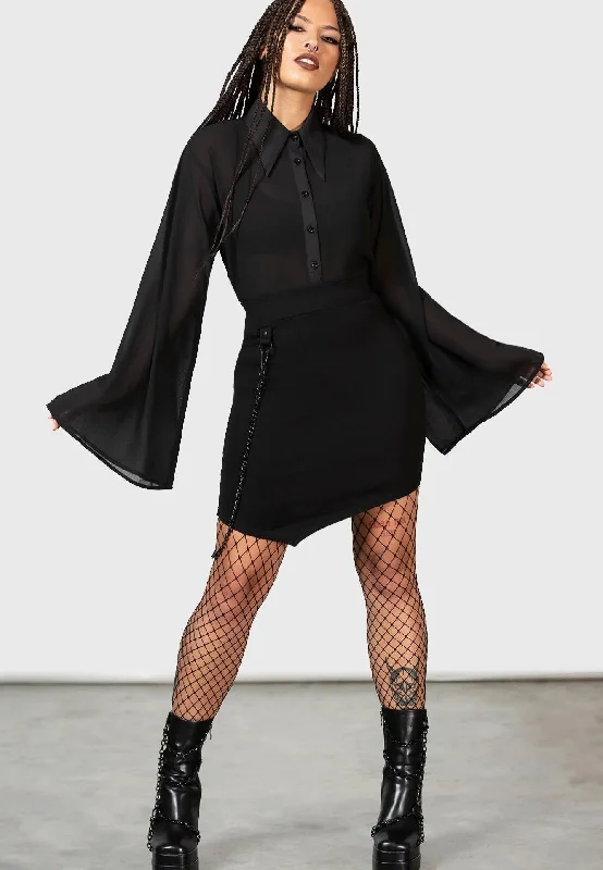 Killstar - Viki Asymmetric Black - Skirt wool skirt warm