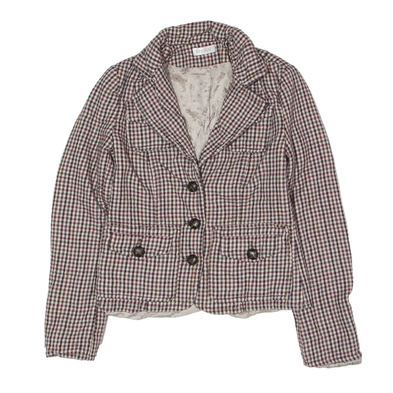 KOOKAI Blazer Jacket Brown Wool 90s Gingham Womens S Tiered Jacket Buttoned Jacket Zippered Jacket