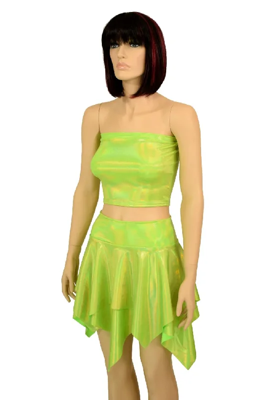 Lime Tube Top & Pixie Skirt Set lace skirt delicate