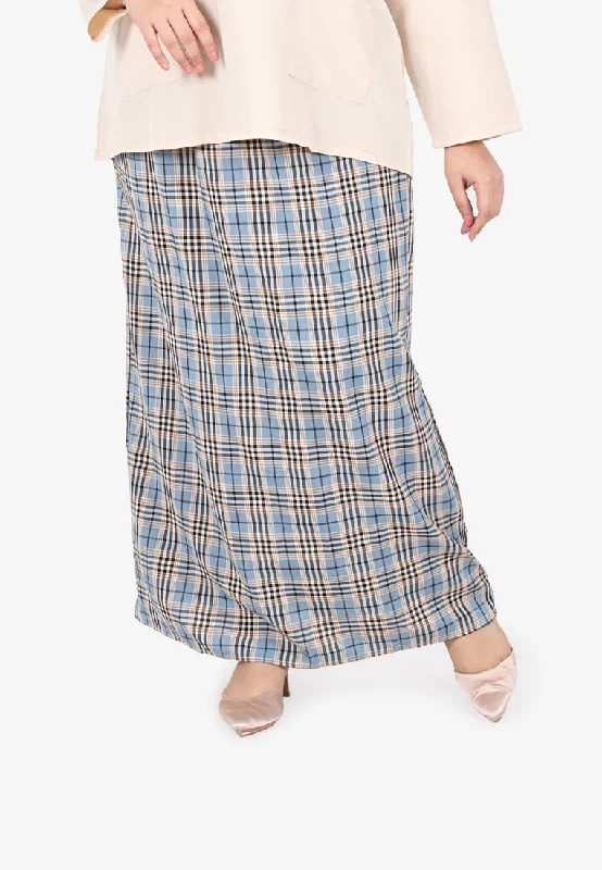 Cesaria Long Checkered Straight Cut Skirt - Light Blue cashmere skirt soft