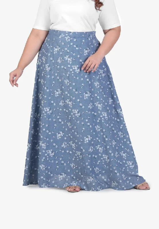 Lifen CNY Daisy Collection Long Skirt - Blue velvet skirt luxury