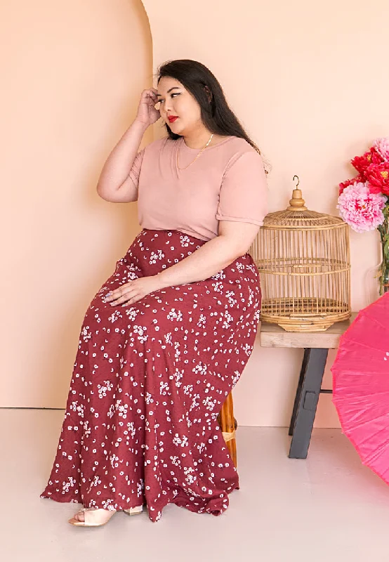 Lifen CNY Daisy Collection Long Skirt - Red corduroy skirt comfortable