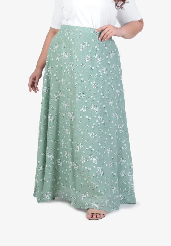 Lifen CNY Daisy Collection Long Skirt - Green chiffon skirt flowing