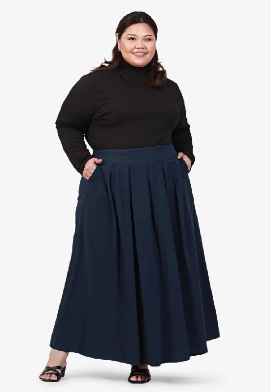 Soothe Zen 2021 Linen Pleats Skirt - Navy Blue silk skirt lustrous