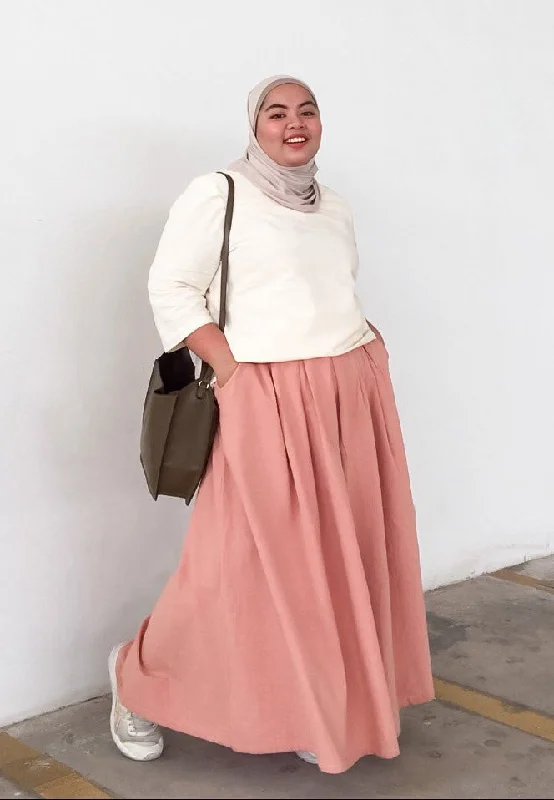 Soothe Zen 2021 Linen Pleats Skirt  - Peach wrap skirt elegant