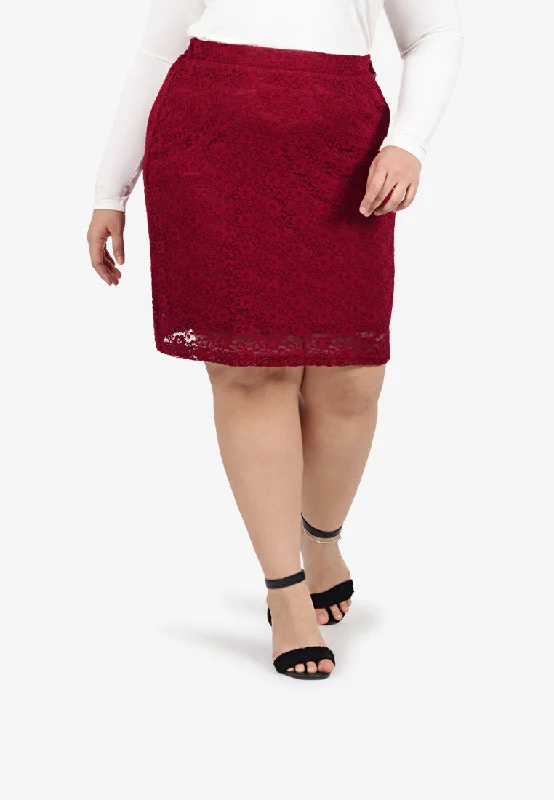 Lamara Lace Mini Skirt - Red velvet skirt luxury