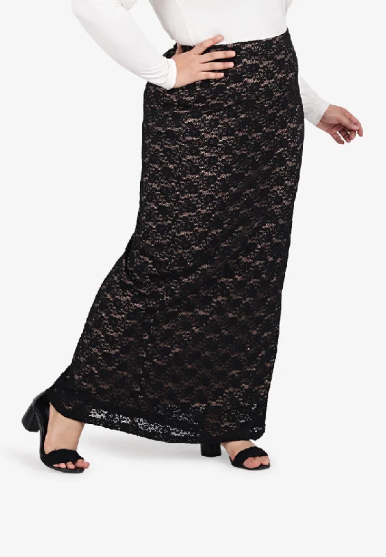 Lepaula Lace Long Pencil Skirt - Nude Lining low waist skirt