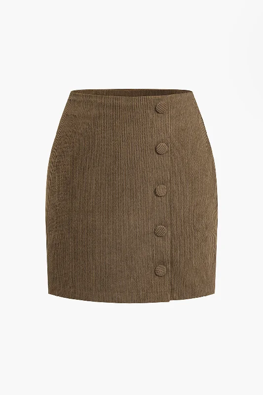 Solid Corduroy Mini Skirt linen skirt relaxed