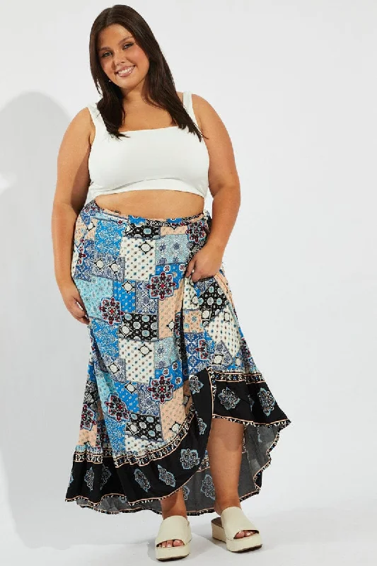 Multi Boho Wrap Maxi Skirt chiffon skirt delicate