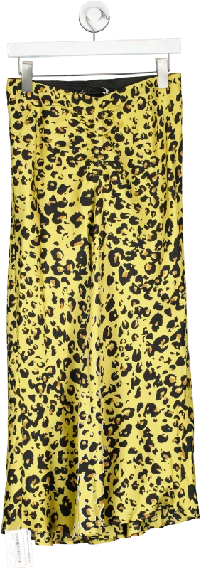 Munthe Yellow Leopard Print Midi Skirt UK 8 ribbed skirt waist