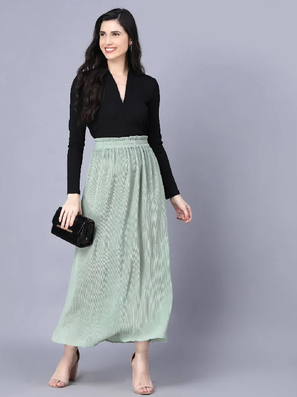 Myshka Chiffon Solid Green Women Skirt wrap skirt elegant