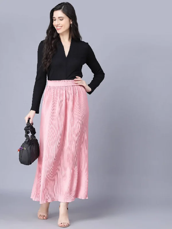 Myshka Chiffon Solid Pink Women Skirt breathable skirt fabric