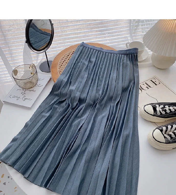 Niche design fashion pleated A-shaped medium and long skirt  5735 mini skirt trendy