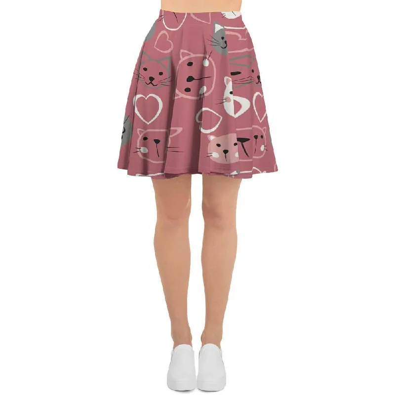 Pink Cat Face Print Women's Skirt corduroy skirt textured