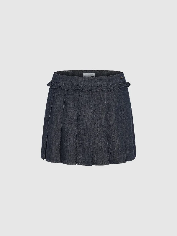 Pleated Mini Denim Skirt a-line skirt cut