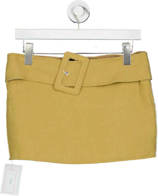 PrettyLittleThing Beige Plt Label Mustard Belt Detail Low Rise Micro Mini Skirt UK 6 mini skirt trendy