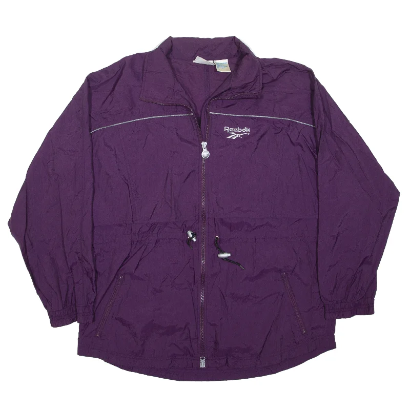 REEBOK Windbreaker Jacket Purple Nylon Womens L Anorak Shell Jacket Lightweight Jacket