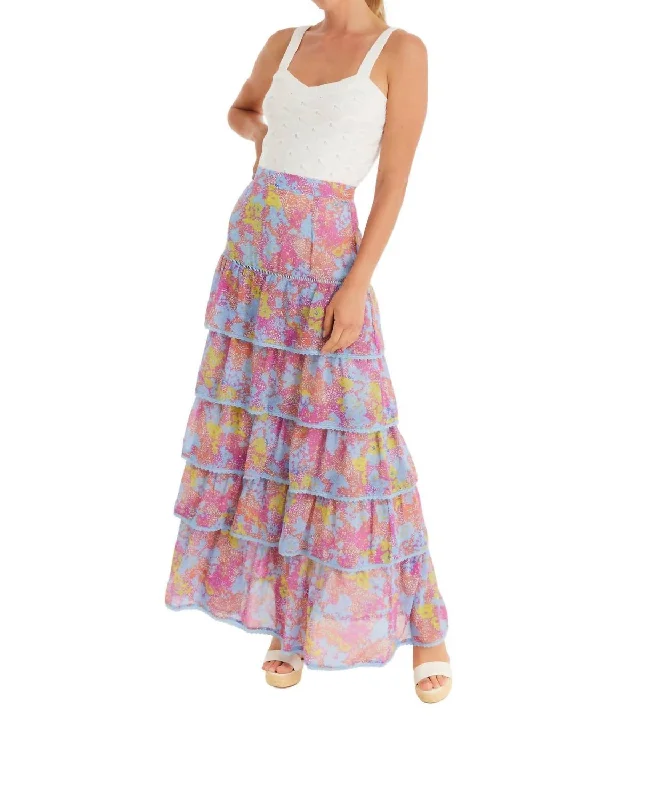 Ruby Maxi Skirt In Purple Abstract spandex blend skirt