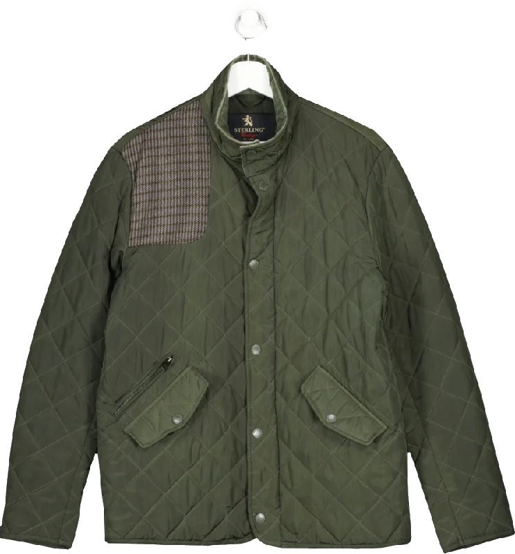 Sterling Vintage Green Quilted Jacket UK S Collared Jacket Crew Neck Jacket Turtle Neck Jacket