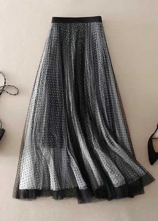 Stylish Black Dot Print Wrinkled Tulle Skirt Summer pencil skirt chic