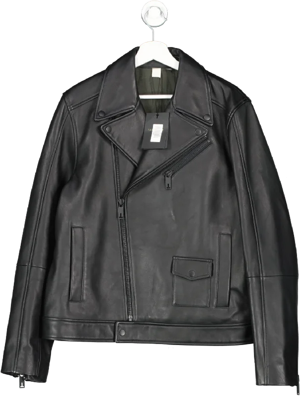 Ted Baker Black Leather Biker Jacket UK M Faux Fur Jacket Real Fur Jacket Shearling Jacket