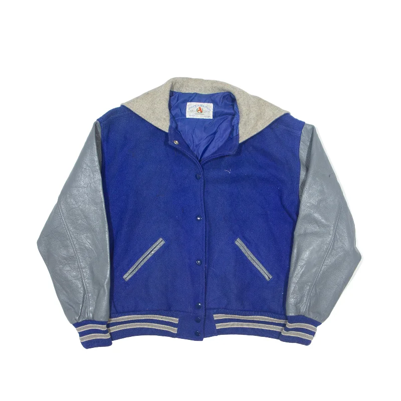 TM ATHLETICS Real Leather Sleeves Varsity Jacket Blue Wool 80s Womens XL Cotton Jacket Linen Jacket Terry Jacket