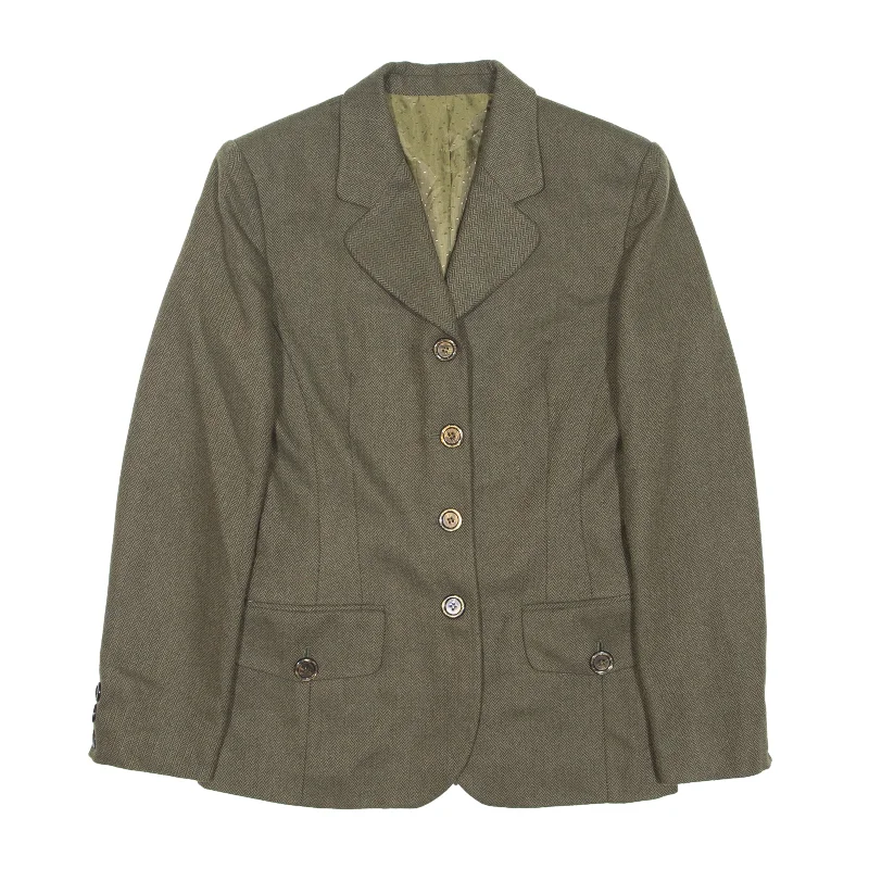 UNIT Blazer Jacket Green Wool Chevron Womens S Toggled Jacket Drawstring Jacket Belted Jacket