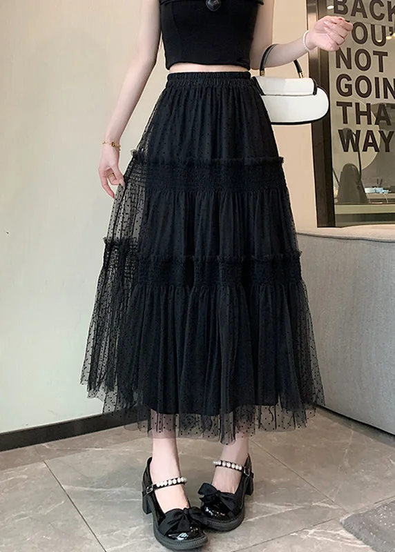 Women Black Ruffled Patchwork Elastic Waist Tulle Skirt Summer cashmere skirt fine